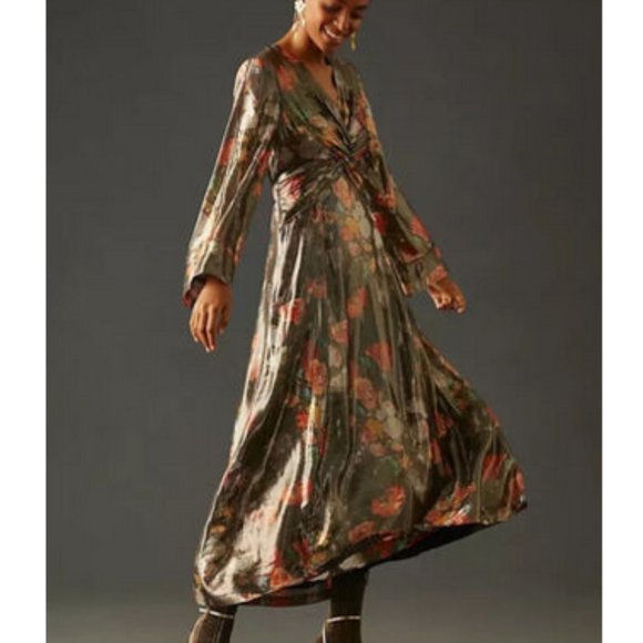 helsi blair long-sleeve v-neck floral maxi dress Helsi Blair Long-Sleeve V-Neck Floral Maxi Dress